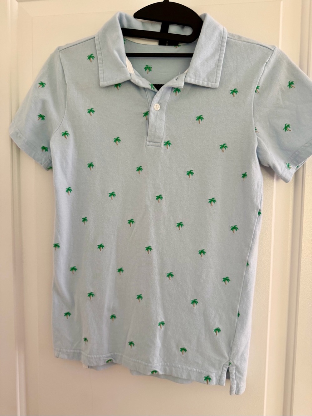 Janie and Jack Light Blue Polo with Green Palm Tree Print